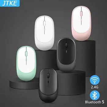 Беспроводная мышь Bluetooth Бесшумная мышь USB Компьютерная мышь 2400 DPI Оптическая мышь Эргономичная мышь для ноутбука ПК белый