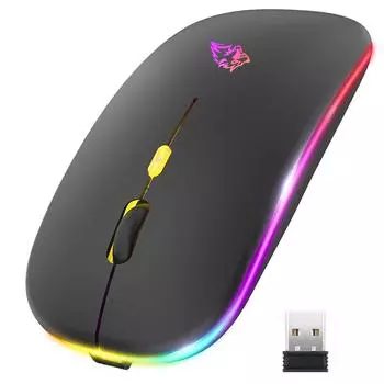 Беспроводная мышь Bluetooth и 2,4 ГГц Двойной режим перезаряжаемый RGB эргономичный бесшумный щелчок для ПК iPad ноутбука сотового телефона телевизора чёрный