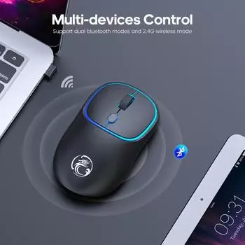 Беспроводная мышь Bluetooth мышь RGB перезаряжаемые компьютерные мыши эргономичные бесшумные USB оптические Mause Gamer для ноутбуков аксессуары ПК 2.4Ghz Black