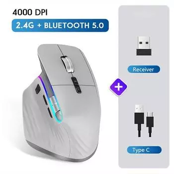 Беспроводная мышь для нескольких устройств, Bluetooth 5,0 и 3,0, 2,4G, беспроводная портативная оптическая мышь, эргономичная правосторонняя компьютерная мышь