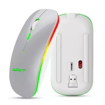 Беспроводная мышь YWYT 2,4G, тонкая перезаряжаемая мышь, тихая работа, 3 регулируемых уровня разрешения, дыхание серебряный