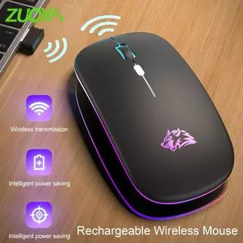 Беспроводная мышь ZUOYA X15, перезаряжаемая ультратонкая красочная подсветка, отключение звука с мини-приемником, управление с ПК, 4 клавиши, оптическая беспроводная мышь 2,4 ГГц для ноутбука серый