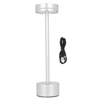 Беспроводная настольная лампа, 3-цветная светодиодная настольная лампа с регулировкой яркости и сенсорным управлением для спальни дома серебряный