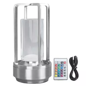 Беспроводная настольная лампа с хрустальным абажуром, 16 цветовых температур, дистанционное управление, сенсорное управление RGB серебряный