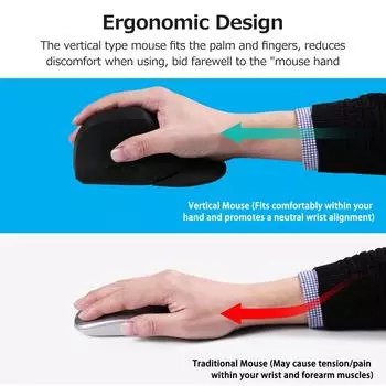 Беспроводная оптическая мышь 2,4G, вертикальная мышь, 6 клавиш, эргономичные офисные мыши с 3-ступенчатой регулировкой разрешения чёрный