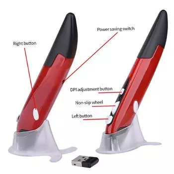 Беспроводная оптическая ручка 2,4 ГГц, регулируемая оптическая ручка-презентер с разрешением 500/1000 точек на дюйм для ПК Android красный