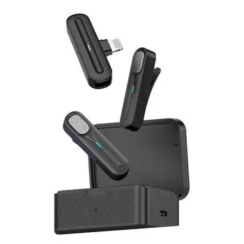 Беспроводная петличная микрофонная система 2,4 ГГц, прикрепляемый микрофон, дальность передачи 20 м, шум iOS lightning digital output чёрный