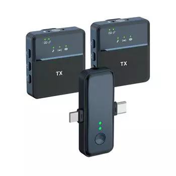 Беспроводная петличная микрофонная система 2.4G с двумя микрофонами, встроенным чипом шумоподавления и разъемом 1 Receiver with 2 Microphones чёрный