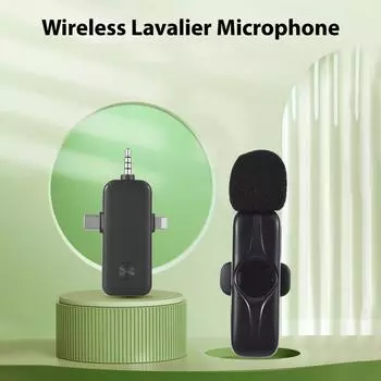 Беспроводная петличная микрофонная система, двойной микрофон, шумоподавление, встроенный чип DSP, 2,4 ГГц 1 Receiver to 1 Microphone чёрный