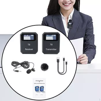Беспроводная петличная микрофонная система шумоподавления для интервью в ресторане чёрный
