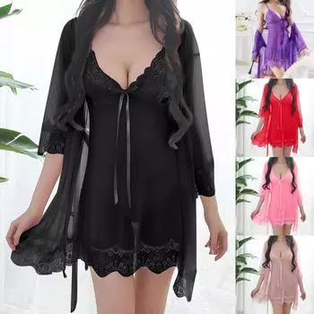 Беспроводная пижама без оправы, кружевная ночная рубашка, шелковое нижнее белье, ночная рубашка на подтяжках, комплект XXL