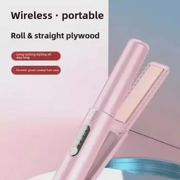 Беспроводная плойка и выпрямитель для волос с керамическим покрытием, зарядкой через USB и аккумулятором емкостью 5000 мАч для дома и путешествий Gray 35W розовый