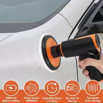 Беспроводная полировальная машина для автомобиля, ручная полировальная машина для полировки автомобиля воском, шлифовальная машина, полировальный круг, двигатель 18000 об/мин, большой аккумулятор 2000 мАч