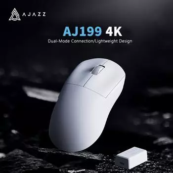 Беспроводная проводная двухрежимная игровая мышь Ajazz AJ199, легкий игровой ноутбук paw3395, 4K белый