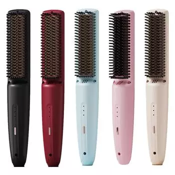 Беспроводная прямая расческа для волос, перезаряжаемая электрическая расческа-выпрямитель, портативная отрицательная ионизация, не повреждающая волосы, нагревающаяся расческа чёрный
