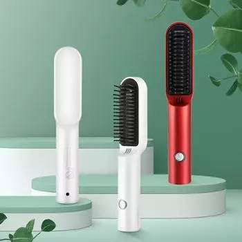 Беспроводная расческа для волос с подогревом, профессиональная мужская плоская утюг для бороды, керамическая электрическая щетка для волос, салонные инструменты для укладки волос белый
