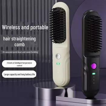 Беспроводная расческа для выпрямления и завивки волос с отрицательными ионами — портативный, долговечный инструмент двойного назначения для укладки здоровых волос. белый