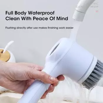 Беспроводная щетка для чистки с 5 сменными насадками для мытья посуды, ванной, душа, ванны, щетка для мытья, перезаряжаемая через USB серый