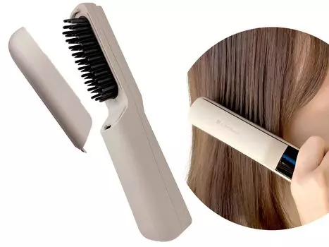 Беспроводная щетка для волос с зарядкой через USB, мини-утюжок для волос с прямой термощеткой, маленькая компактная экрю A.brillante [Авторизованный магазин] экрю