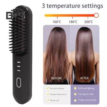 Беспроводная щетка-выпрямитель для волос 3 температуры Быстрый нагрев Перезаряжаемая от USB Дорожная портативная горячая щетка Электрическая пушистая укладка вьющихся волос Распутывание волос бежевый