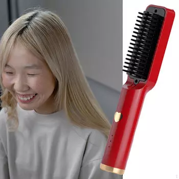 Беспроводная щетка-выпрямитель для волос, расческа с подогревом от ожогов для дома красный