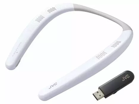 Беспроводная шейная акустическая система JVC Kenwood NAGARAKU. Приблизительно 15 часов непрерывного воспроизведения. Легкая конструкция весом около 83 г. белый