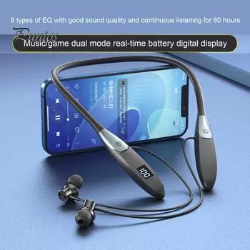 Беспроводная шейная гарнитура со светодиодным цифровым дисплеем, стабильное соединение, портативная магнитная конструкция, шумоподавление, Hi-Fi звук, совместимые с Bluetooth наушники 5.3 чёрный