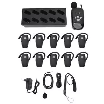 Беспроводная система для экскурсоводов с 1 передатчиком, 10 приемниками, микрофоном для экскурсоводов, зарядным футляром для экскурсоводов