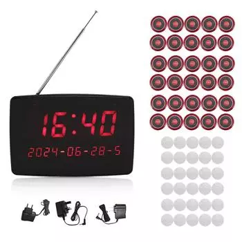 Беспроводная система вызова, профессиональная, высокая чувствительность, 30 кнопок настольного звонка, 1 приемник, страница для сиделки UK Plug 100-240V