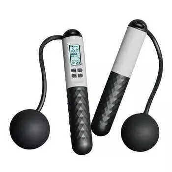 Беспроводная скакалка с счетчиком, цифровая скакалка, скакалка без веревки, для домашнего использования Black White