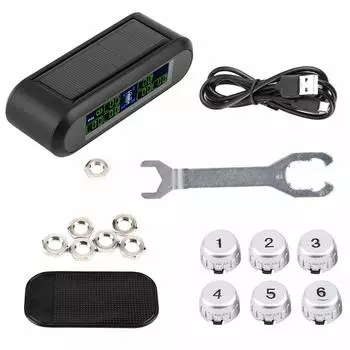 Беспроводная солнечная система контроля давления в шинах TPMS с ЖК-монитором и 6 внешними датчиками