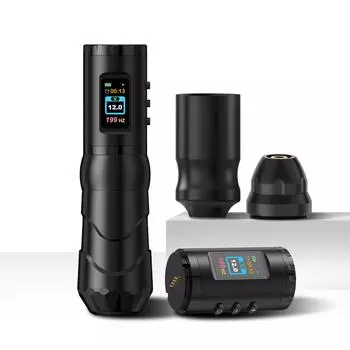 Беспроводная тату-ручка с двигателем без сердечника, цветным экраном и цифровым дисплеем, аккумулятором 2000 мАч, ручка с дополнительной ручкой 33 мм 1pc battery machine чёрный