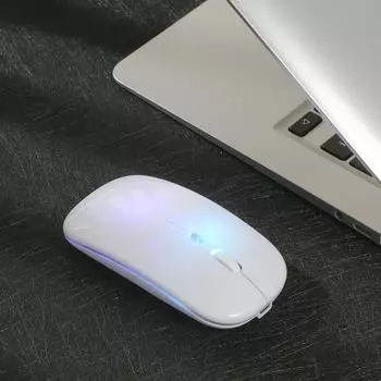 Беспроводная тонкая мышь 2,4G с меньшим уровнем шума, 3 регулируемых разрешения, 7 цветов, дышащая подсветка, перезаряжаемая мышь для Without Light белый