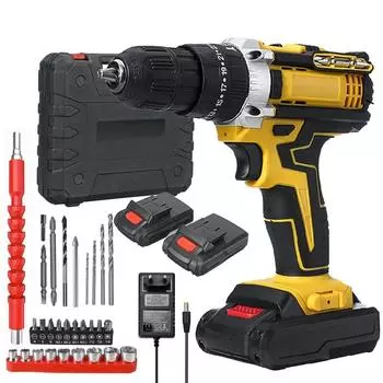 Беспроводная ударная дрель, электрическая отвертка, перезаряжаемая ручная ударная дрель, электроинструмент, 25 + 3 динамометрическая отвертка, литий-ионный аккумулятор чёрный