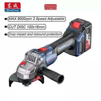 Беспроводная угловая шлифовальная машина, бесщеточная, 20 В, 100x16 мм, 9000 об/мин, 3 скорости, регулируемая защита, универсальная батарея