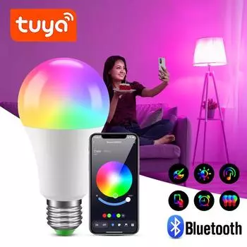 Беспроводная умная лампочка Bluetooth 4.0 Tuya Smart Life с управлением через приложение с регулируемой яркостью 15 Вт E27 RGB + CW + WW Светодиодная лампа, совместимая с IOS/Android 15W