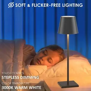 Беспроводная USB-перезаряжаемая настольная лампа для ресторана, сенсорный выключатель, настольная лампа для спальни, гостиной, ресторана NO RGB чёрный