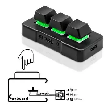 Беспроводная/USB программируемая клавиатура с макросами, RGB, 3 клавиши, копирование, вставка, мини-кнопка, игровая клавиатура, механическая макроклавиатура чёрный