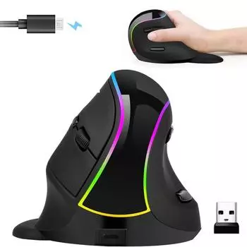 Беспроводная вертикальная мышь RGB 2,4G USB оптическая мышь перезаряжаемая эргономичная мышь 3200 точек на дюйм для настольного компьютера