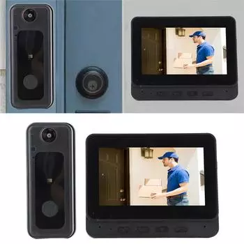 Беспроводная видеокамера дверного звонка 1080P HD, широкоугольное ночное видение, 2-сторонний разговор, умный Wi-Fi видеодверной звонок с монитором для домашнего наблюдения чёрный