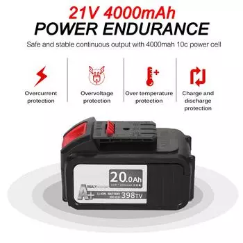 Беспроводная воздуходувка для листьев 21 В, 4,0 А, литиевая подметальная машина 2 в 1 и вакуумный электрический воздуходувка, компьютер US Plug & 1 Battery чёрный