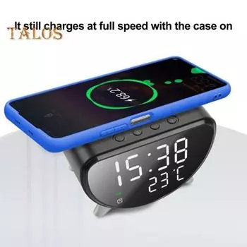 Беспроводная зарядка Цифровой будильник Настольные часы с измерителем температуры Удобное зарядное устройство 15 Вт Быстрая зарядная станция для спальни белый