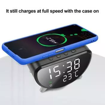 Беспроводная зарядка Цифровой будильник Настольные часы с измерителем температуры Удобное зарядное устройство 15 Вт Быстрая зарядная станция для спальни белый