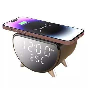 Беспроводная зарядка Цифровой будильник Настольные часы с измерителем температуры Удобное зарядное устройство белый