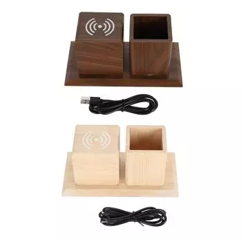 Беспроводная зарядка держатель ручки часы 3 в 1 голосовое управление светодиодный будильник держатель ручки с беспроводной зарядкой Wood White Lamp