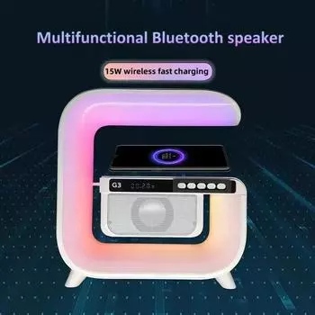 Беспроводная зарядка G3, многофункциональная интеллектуальная Bluetooth-колонка, музыкальная настольная лампа, будильник с таймером, 13 видов фоновой подсветки белый