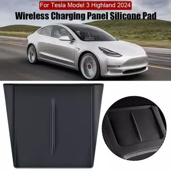 Беспроводная зарядная панель силиконовая накладка для Tesla Highland 2024 уникальный дизайн подлокотник ящик коврик аксессуары для салона автомобиля чёрный