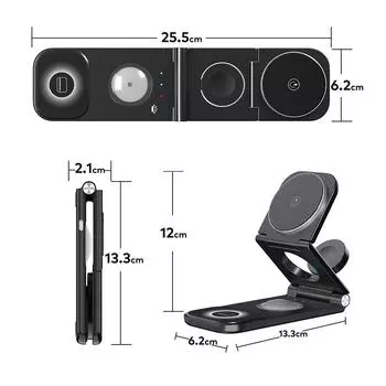 Беспроводная зарядная станция 3 в 1. Быстрое дорожное зарядное устройство мощностью 15 Вт, совместимое с несколькими устройствами. чёрный