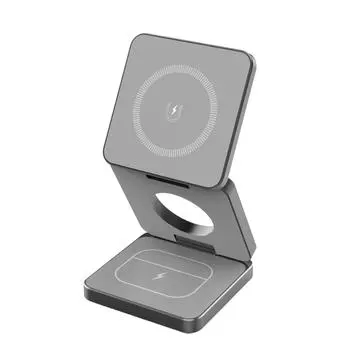 Беспроводная зарядная станция из алюминиевого сплава 3 в 1 для смартфона, магнитное складное дорожное зарядное устройство iw30 серый