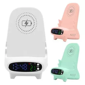 Беспроводная зарядная станция, отображение температуры и времени, мини-кресло, 15 Вт, держатель для зарядного устройства, держатель для мобильного телефона без рук для всех телефонов 15W Wireless розовый